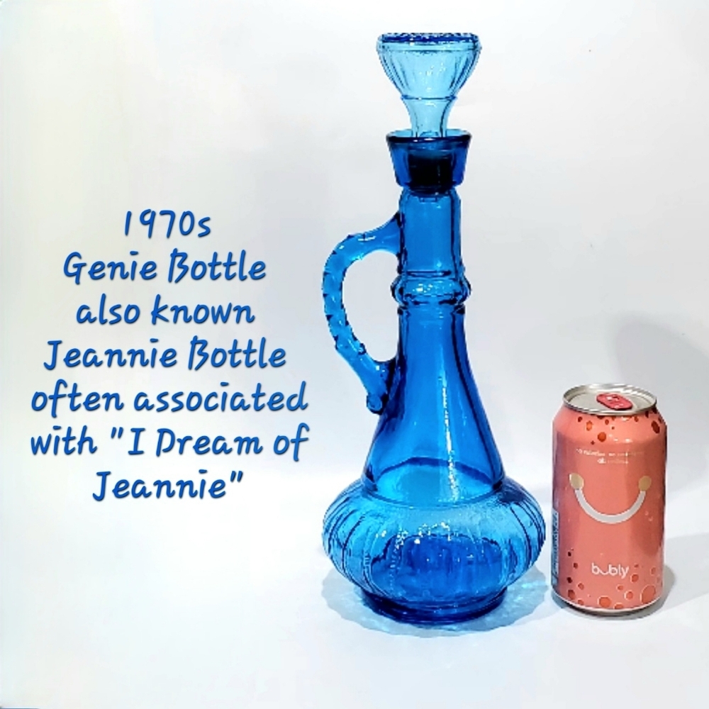 1970s Aqua Blue Jim Beam Choice Glass Decanter made Wheaton Bottle Co. Jeannie